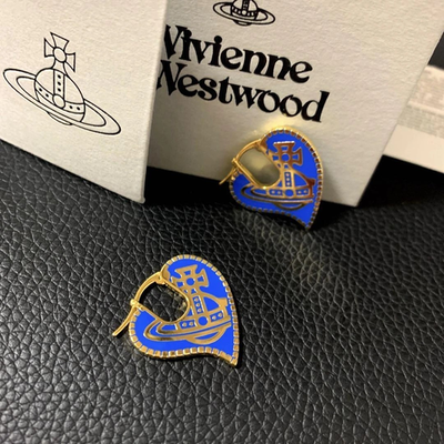 Vivienne Westwood Heart Orb Earrings, Blue, Heart Motif, Logo, Box Included
