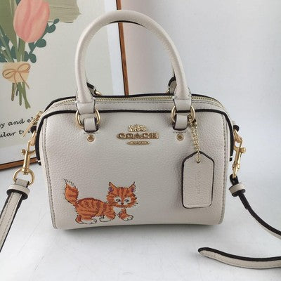 COACH MINI Rowan Satchel Dancing Kitten Cat Print Crossbody Bag Chalk New CD445