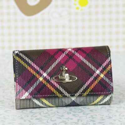 chose 2colors Vivienne Westwood Wallet Check Pattern Key Case Tri-fold 69VV305