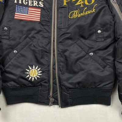 Avirex MA-1 Flying Tiger Flight Jacket Men's Black L P-40 Embroidered Patches