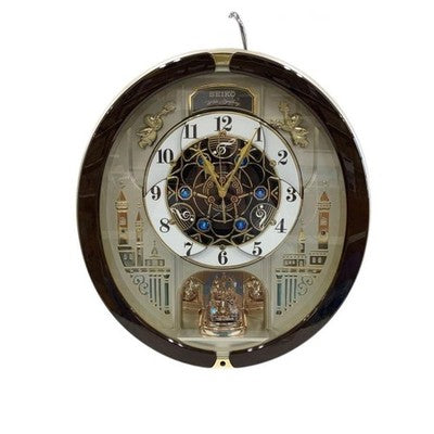 Seiko RE579B Analog Wall Clock Brown 39 Melody In Motion Song Automation japan