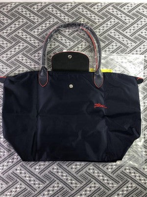 Longchamp L size Tote Bag Hand bag Nylon bag zipper bag Black and Red Leather