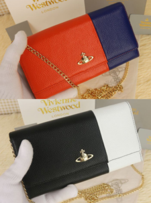Vivienne Westwood Bi-fold Long Wallet Chain Shoulder Bag 69VV237 Orange Black