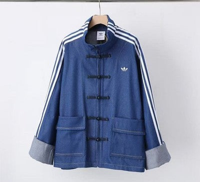 Black adidas China Track Top Denim Soft Loose Jacket