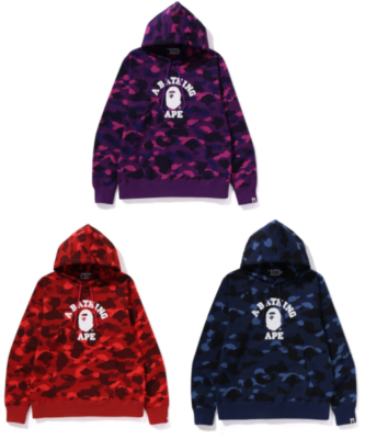 check description a bathing ape bape color camo college pullover hoodie