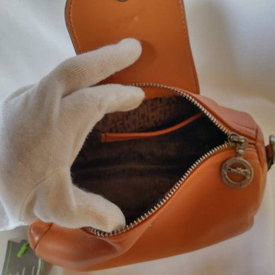 Longchamp Le Pliage XS size Tote Bag Handbag Pouch Cognac Brown Leather