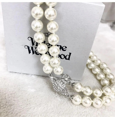 Vivienne Westwood Double-Strand Pearl Orb Choker Necklace, Silver, No Box