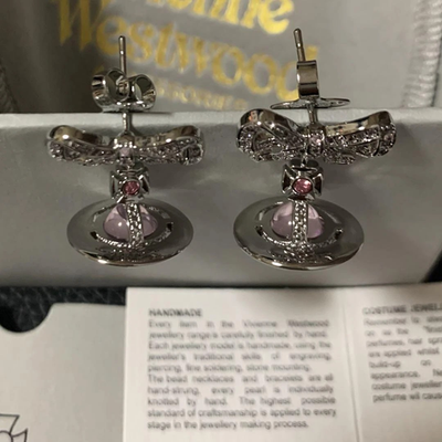 Vivienne Westwood Ribbon Chief Earrings Stone Orb Silver Pink Box included