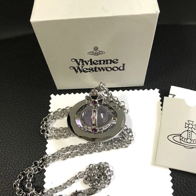 Vivienne Westwood Small Orb Silver Purple Necklace Chain 80cm Box included