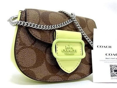 Coach Signature PVC x Leather Chain Mini Shoulder Bag Lime x Brown Canvas