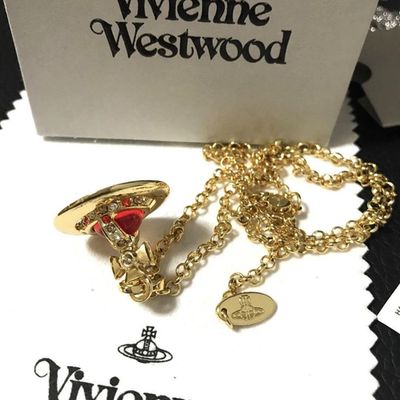 Vivienne Westwood Tiny Orb Gold Red Stone Pendant Necklace, Chain Length: 47.0cm