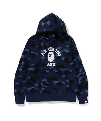 check description a bathing ape bape color camo college pullover hoodie