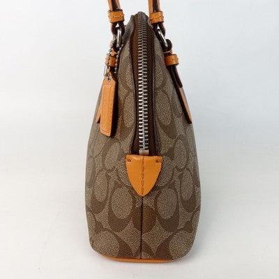 COACH Signature 2way Handbag Shoulder Bag Zip bag Brown Women's  Leather