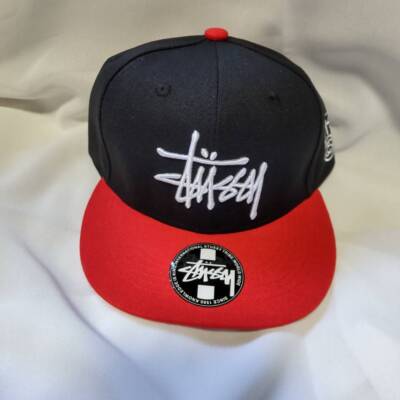 check description chose color STUSSY Snapback Cap Hat black Gray White Red logo