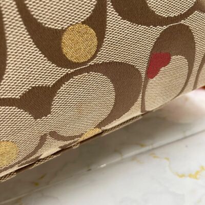 COACH Brand Gold x Beige Signature Pattern Tote Bag Shoulder bags Women's