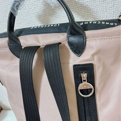 Longchamp Le Pliage Energy Backpack Zipper bag Nylon bag Pink Beige Leather