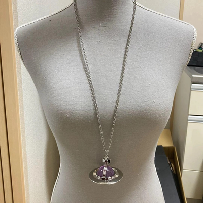 Vivienne Westwood Medium Orb Necklace, Silver with Purple Pendant, C: 80cm