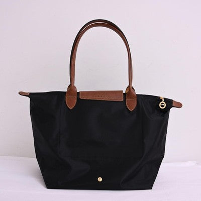 Longchamp L size Nylon Tote Bag Handbag  Business Bag Black × Brown