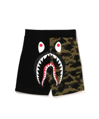 check description A Bathing Ape 1st Camo Back Shark Sweat Shorts Green Yellow