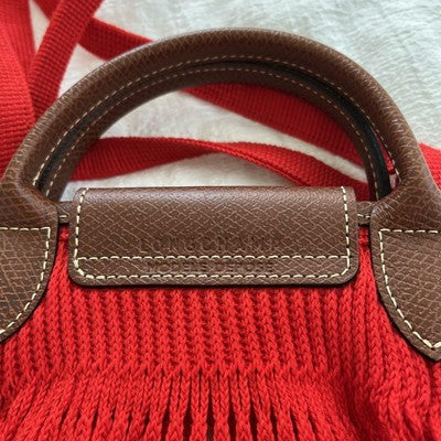 Longchamp Le Pliage Fillet M size Tote Bag Handbag Shoulder bag Red Leather