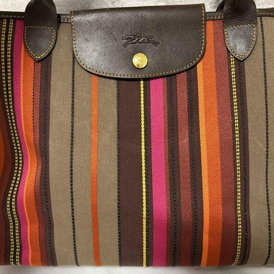 Longchamp Tote Bag Handbag canvas bag leather bag stripes Women's Bag