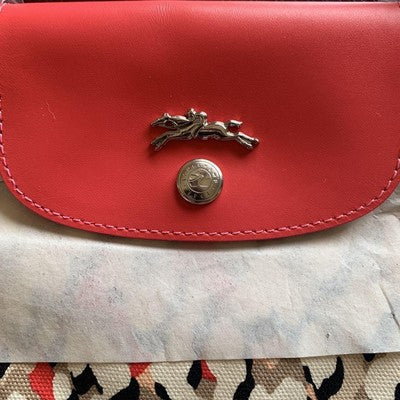 Longchamp Le Pliage L size Tote Bag Hand bag Leopard print Red Leather