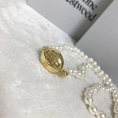 Vivienne Westwood Necklace Pearl Choker Enamel Button Loeria Black x Gold
