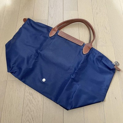Longchamp Le Pliage Tote Bag Handbag Eiffel Tower Nylon bag Used Navy Leather