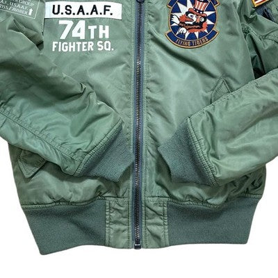 Avirex MA-1 FLYING TIGERS Flight Jacket Size L Olive Green Nylon Military