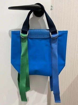Longchamp Pliage Replay S size Tote Bag Handbag Nylon bag Blue Leather