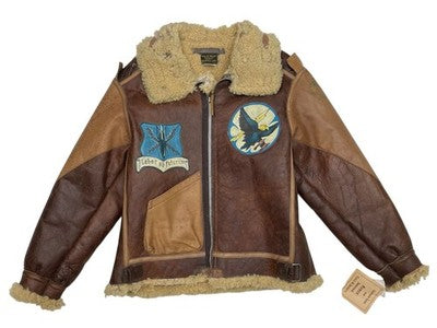 AVIREX B-3 Mouton Flight Jacket Limited Edition Custom Paint 38 Brown