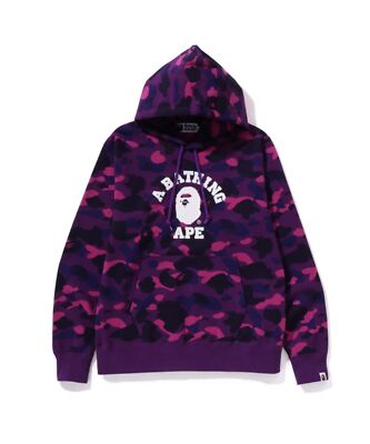check description a bathing ape bape color camo college pullover hoodie