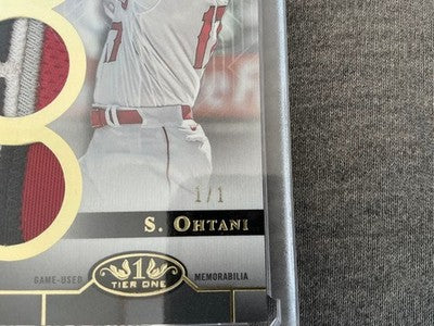 Shohei Ohtani 1/1 Triple Relic Card Topps Tier One Game Used Patch Dodgers