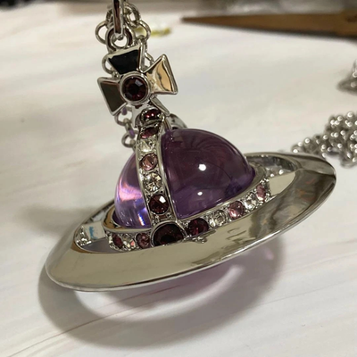 Vivienne Westwood Medium Orb Necklace, Silver with Purple Pendant, C: 80cm