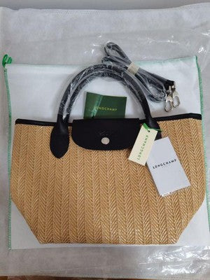 see description 2Size Longchamp Le Pliage Neo Tote Bag Handbag Brown Cotton