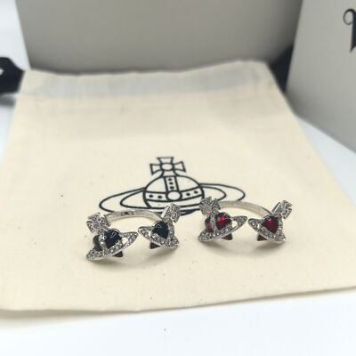 check description Vivienne Westwood Planet Double Heart Open Ring Adjustable