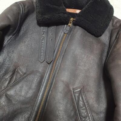 AVIREX Flight Jacket B-3 Mouton Sheep Leather Black 36 Made in America