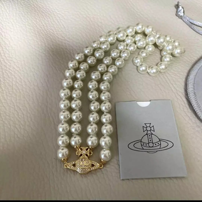 Vivienne Westwood Double Pearl Necklace Graziella Peal Choker Gold with box