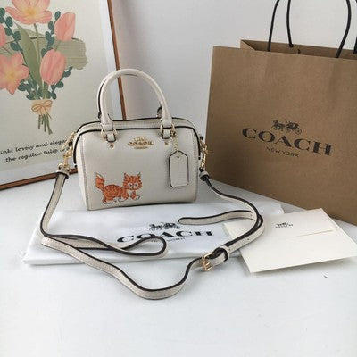 COACH MINI Rowan Satchel Dancing Kitten Cat Print Crossbody Bag Chalk New CD445