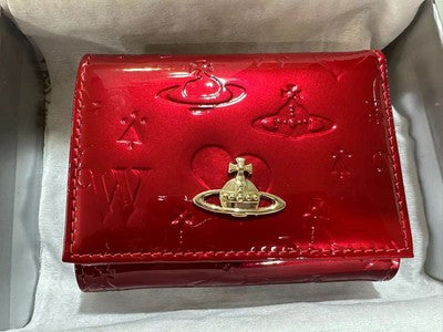 Vivienne Westwood Clasp Trifold Wallet Enamel Fabric  Orb outlet Red NEW