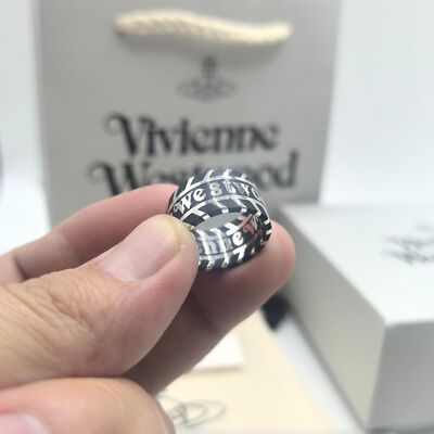 check description Vivienne Westwood Chip Stripe Logo Ring Punk