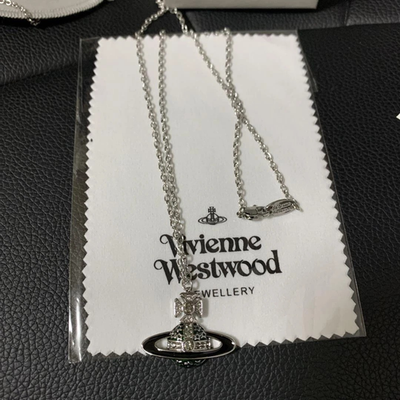 Vivienne Westwood necklace, planet motif, silver, chain 52cm, box included