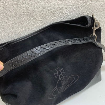 Vivienne Westwood Shoulder Tote Bag Black Suede Orb Logo Leather Strap Bargain