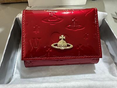 Vivienne Westwood Clasp Trifold Wallet Enamel Fabric  Orb outlet Red NEW