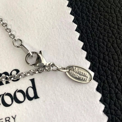 Vivienne Westwood Ribbon Orb Necklace Long Heart Silver Pink Chain 90cm Boxed