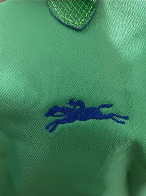 Longchamp S-L size Tote Bag Handbag  Nylon bag Zipper bag Green Leather