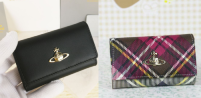 chose 2colors Vivienne Westwood Wallet Check Pattern Key Case Tri-fold 69VV305
