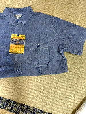 Blue/ White BUZZ RICKSON'S BR35856 chambray work shirts short sleeve made in JP