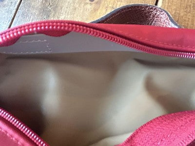 Longchamp Tote Bag Handbag Pouch with handle Zipper Bag Red/beige Leather