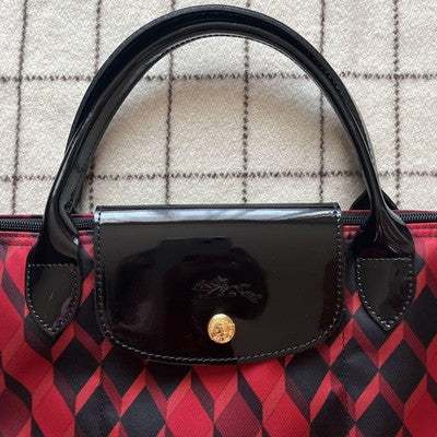 Longchamp Le Pliage M size Tote Bag Enamel hand bag  Sub-bag Red/Black